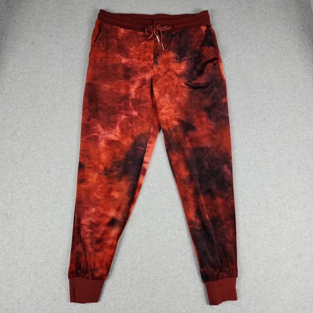 Time and Tru Jogger Pants‎ Womens L 12-14 Red Tie Dye Velour Drawstring Tapered